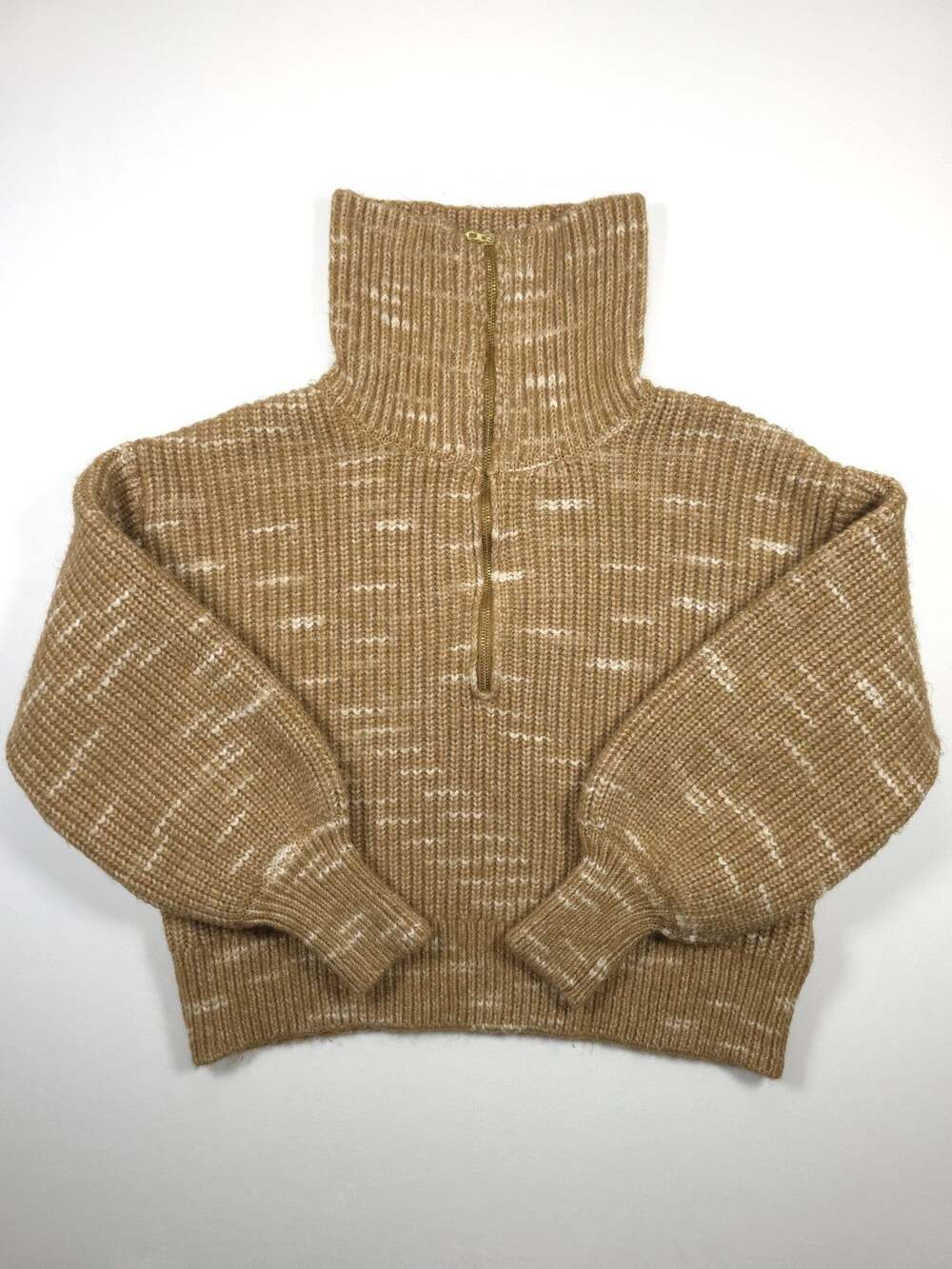Varley Ridley Dalmatian Half Zip Knit Sweater M Golden Bronze Cropped Pullover